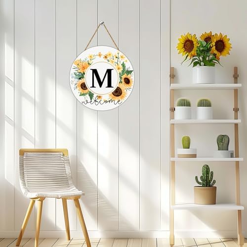 Sunflower Monogram Letter M Wreath Front Door Decor