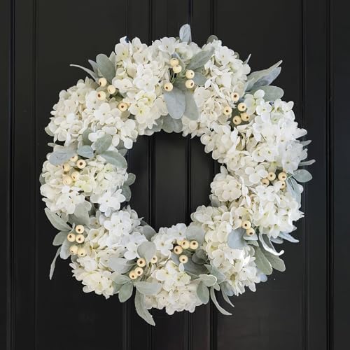 Cream Hydrangea Wreath for Front Door Wedding Decor 18 Inch
