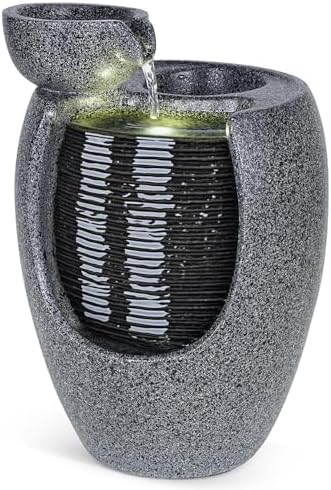 10 Inch Ceramic LED Tabletop Water Fountain with Plant Holder