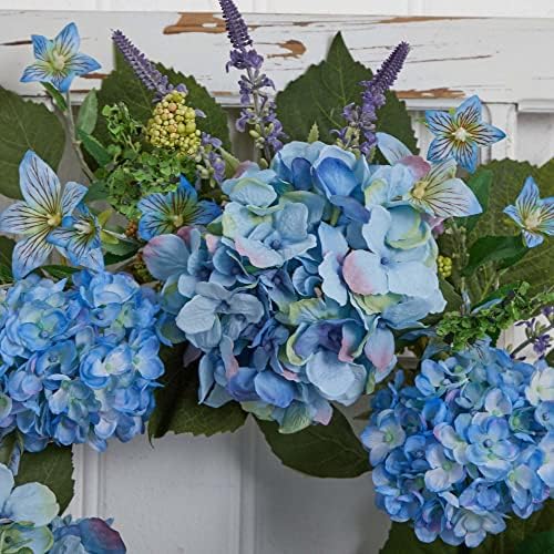 Nearly Natural 24 Inch Hydrangea Wreath Blue