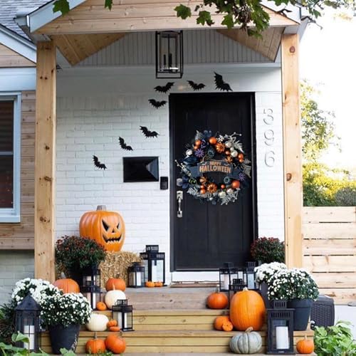 Halloween Glitter Pumpkin Wreath with Decorative Elements