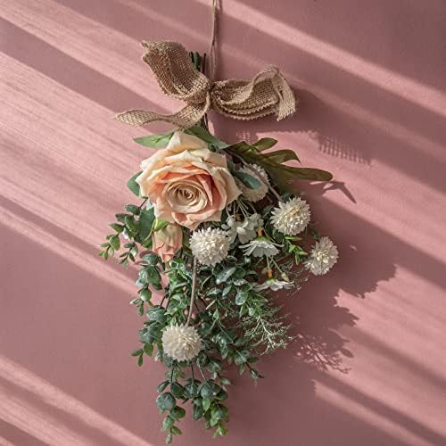 15in Artificial Floral Swag Wreath with Eucalyptus and Burlap Bow