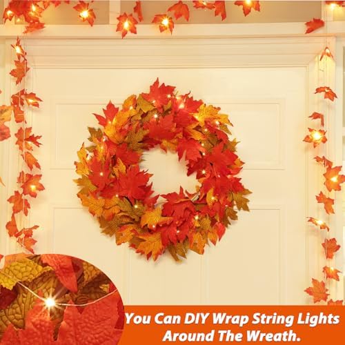 26 Inch Foldable Fall Wreath with Timer and Lights