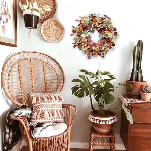 CIR OASES Fall Wreath Door Decor with Lambs Ears and Eucalyptus Leaves