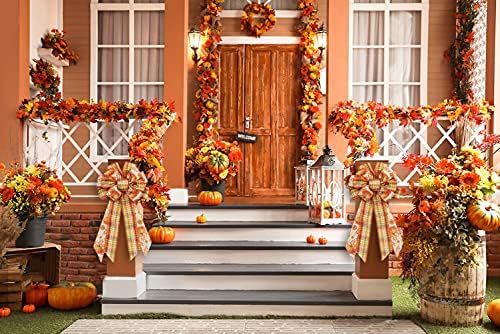 Large Fall Pumpkin Bow Wreath for Thanksgiving and Autumn Decor