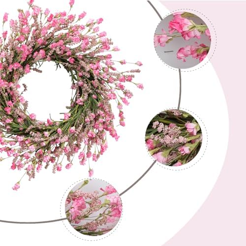 TEMPUS 20 Inch Pink Flower Wreath for Front Door