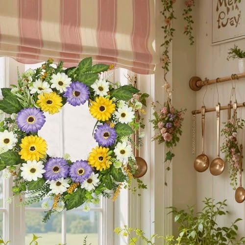Artificial Chrysanthemum Spring Wreath 22 Inches