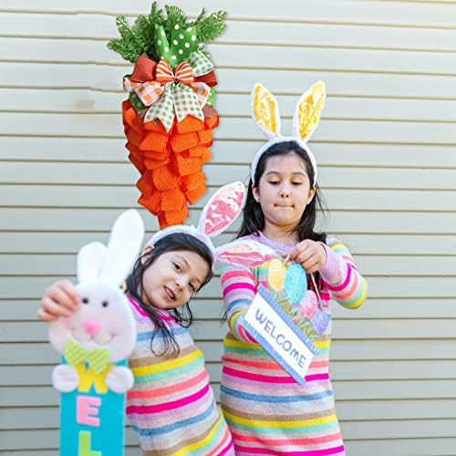 Easter Carrot Wreath with Striped Bow for Front Door