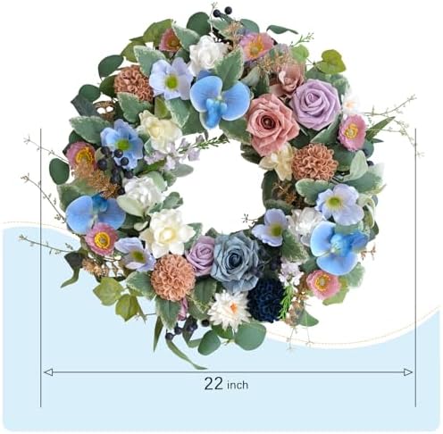 22-inch Blue Orchid Hydrangea Wreath for Front Door
