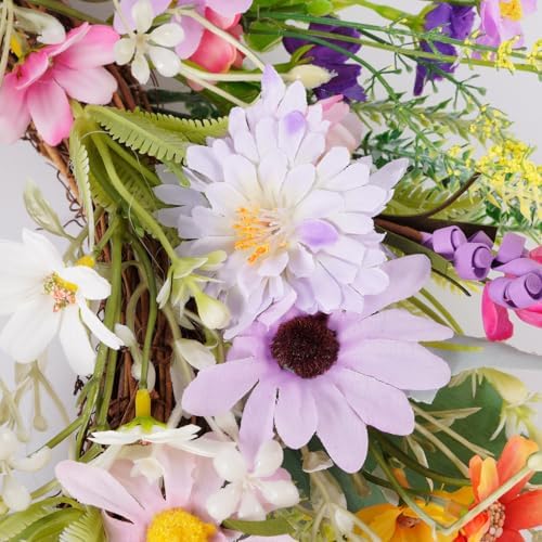 20 Inch Purple Wildflower Summer Wreath for Front Door