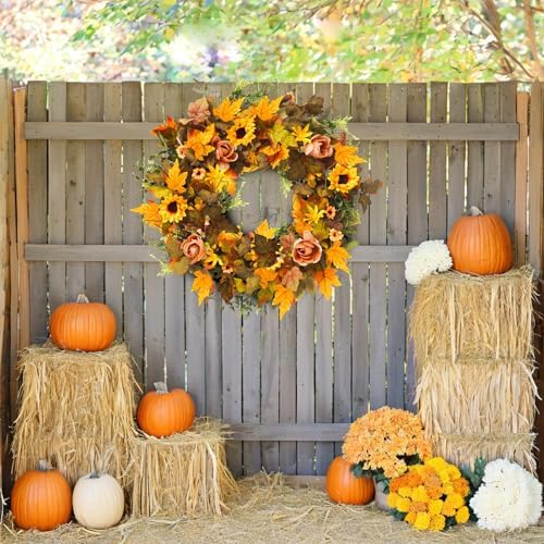 28 Inch Fall Wreath with Berries and Sunflowers