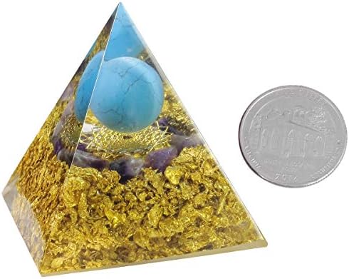 Blue Howlite Turquoise Crystal Orgone Pyramid with Amethyst and Crown Chakra Symbol
