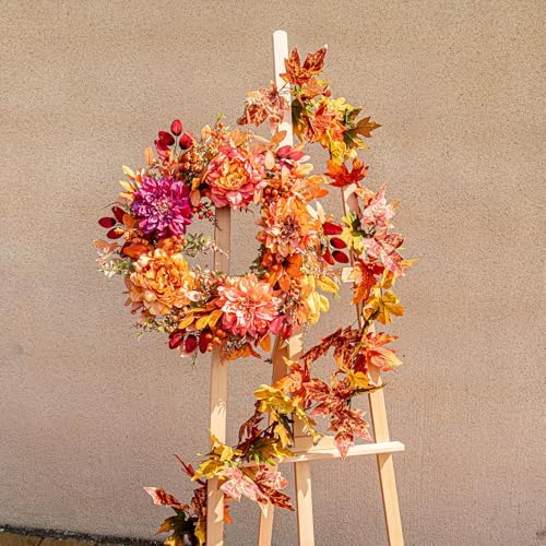 VioletEverGarden 22 Inch Autumn Wreath for Front Door