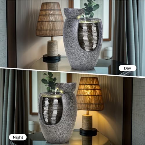 10 Inch Ceramic LED Tabletop Water Fountain with Plant Holder