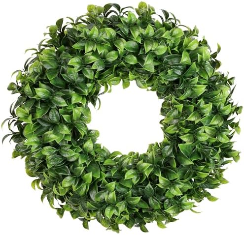 20 Inch Boxwood Wreath with Hello Sign for Front Door