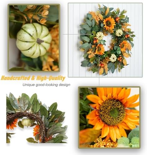 24 Inch Fall Wreath with Sunflowers and Pumpkins