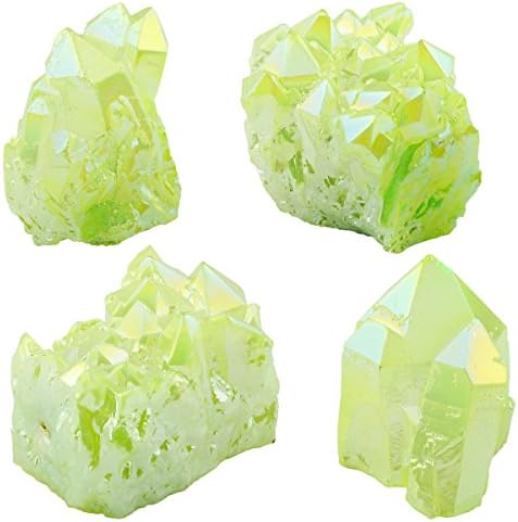 Rockcloud Healing Crystal Pack of 2 Natural Titanium Coated Fluorescent Red Rock Quartz Clusters