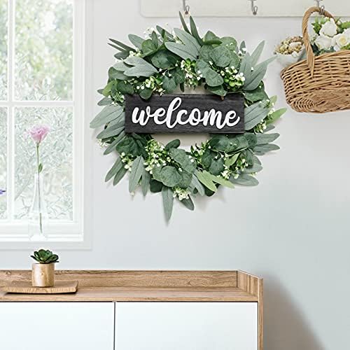 Dremisland 18 inch Green Eucalyptus Wreath - Farmhouse Welcome Sign