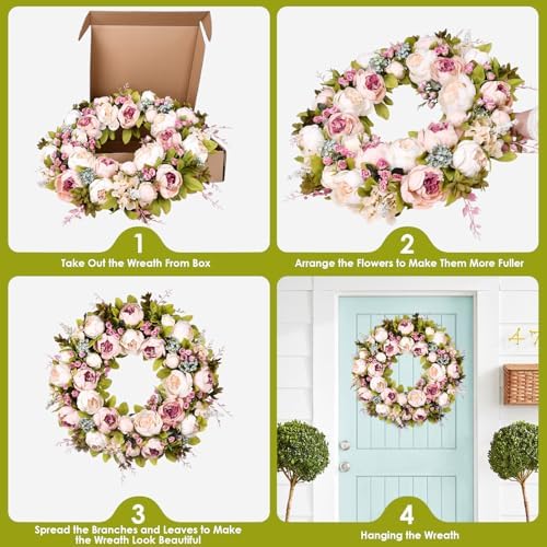 Covanm 22 Inch Spring Peony Wreath for Front Door Decor