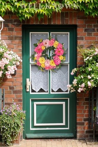 Bright Spring Wreath for Front Door with Peonies and Roses