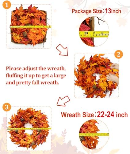 24 Inch Lighted Fall Wreath with Timer for Front Door