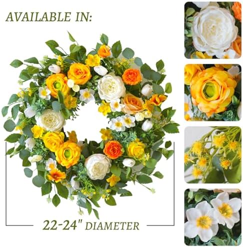 24 Inch Artificial Roses Wreath for Front Door and Wall