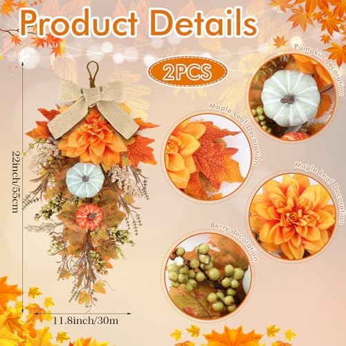 22 Fall Wreaths Front Door 2PCS Teardrop Swag Decor