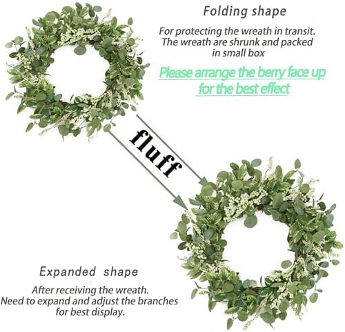 20 Inch Green Eucalyptus Wreath with Berries for Front Door Decor