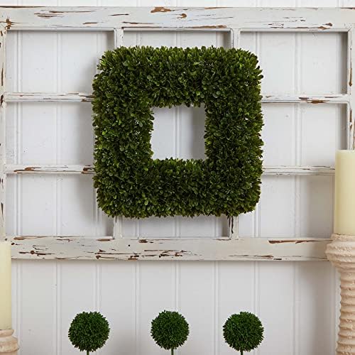 Nearly Natural 17 Inch Tea Leaf Square Wreath Green