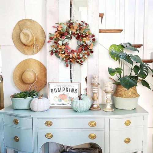 CIR OASES Fall Wreath Door Decor with Lambs Ears and Eucalyptus Leaves