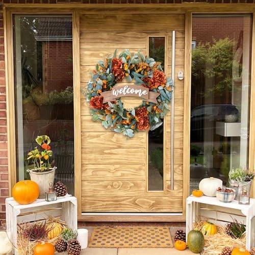 24 Inch Fall Peony Eucalyptus Wreath for Front Door