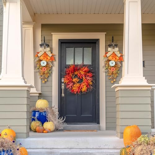 22 Fall Wreaths Front Door 2PCS Teardrop Swag Decor
