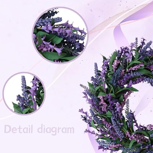 22 Inch Spring Summer Front Door Wreath Purple Lavender Decorative Accents