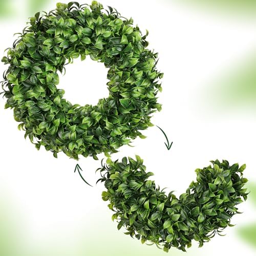 20 Inch Boxwood Wreath with Hello Sign for Front Door
