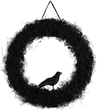 Nearly Natural 30in Halloween Black Raven Wreath
