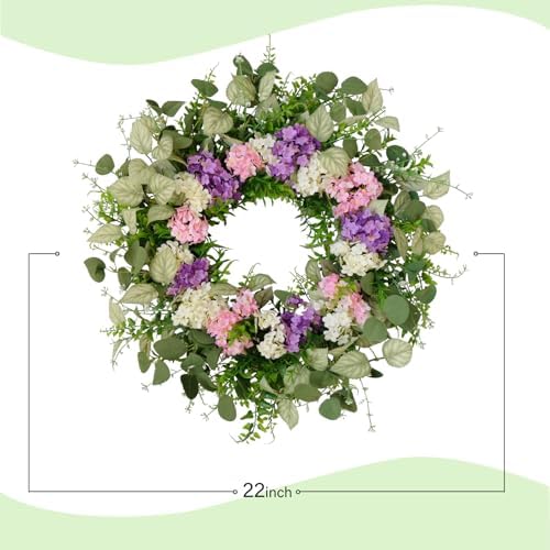 CIR OASES 22 Inches Artificial Hydrangea Wreath with Eucalyptus Leaves