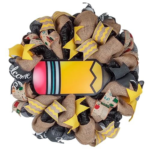 Pencil Teacher Classroom Wreath Black Yellow