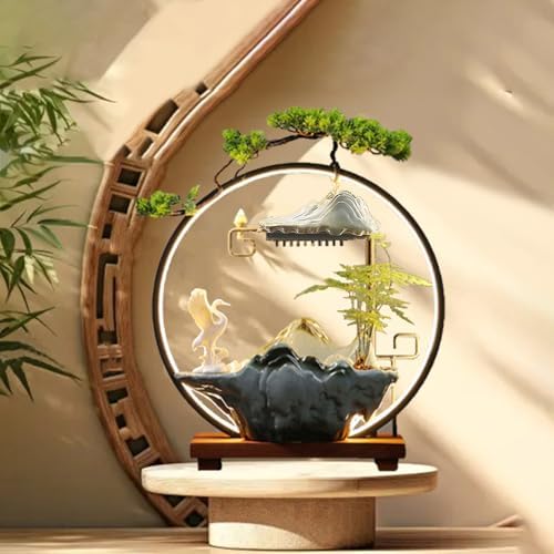 CIFUPUQU Crane Tabletop Water Fountain with Mist and LED Light