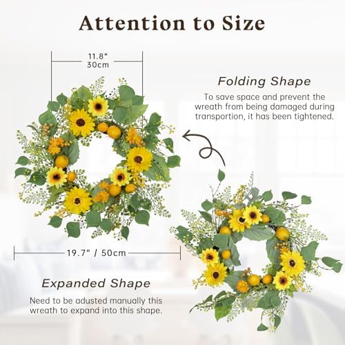 Lemon Sunflower Wreath for Front Door Spring Decor