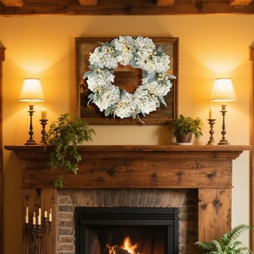 Cream Hydrangea Wreath for Front Door Wedding Decor 18 Inch