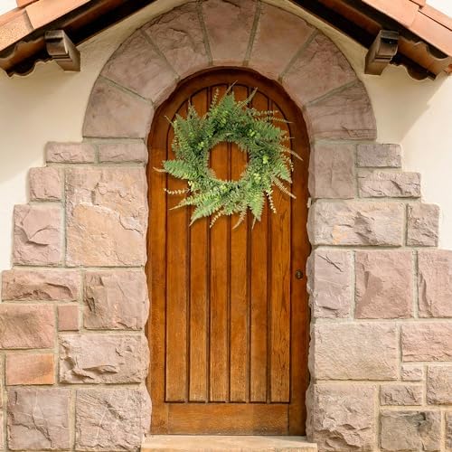 26 Inch Handmade Green Fern Wreath for Front Door Decoration