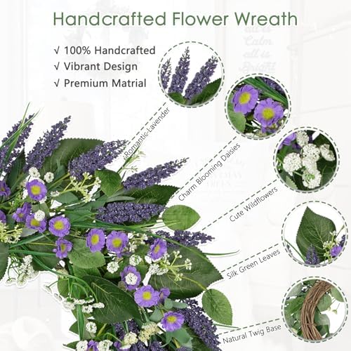 Lavender Wreath for Front Door 20 inch Artificial Farmhouse Decor