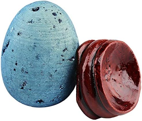 TUMBEELLUWA Light Blue Aura Quartz Geode Healing Crystal with Wood Stand