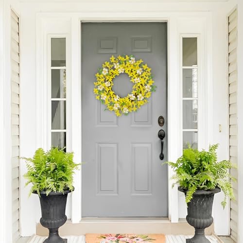 20 Inch Artificial Forsythia Wreath with Daisy for Home Decor
