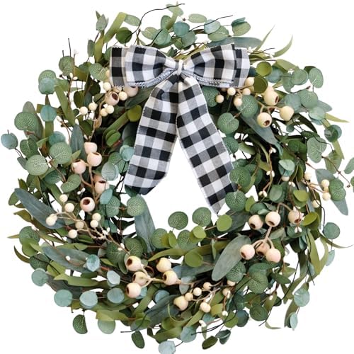24 Inch Artificial Eucalyptus Wreath with Berries for Front Door