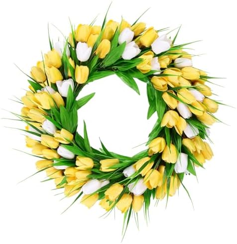 UArtlines 20 Inch Artificial Tulip Wreath for Front Door