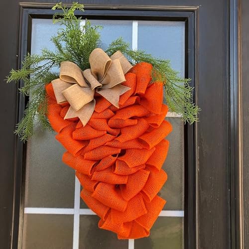 Easter Carrot Wreath with Bow and Eucalyptus Leaves