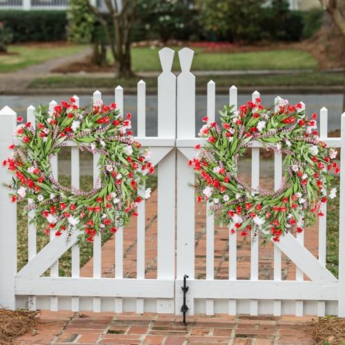 26 Inch Artificial Spring Wreath with Wildflowers for Front Door Decor