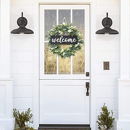 Dremisland 16 Inch Artificial Eucalyptus Wreath with Welcome Sign
