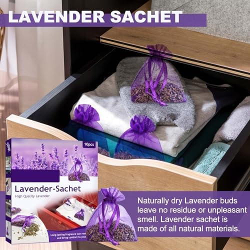 HELLORSO 10 Pack Lavender Sachet Bags for Drawers Closets
